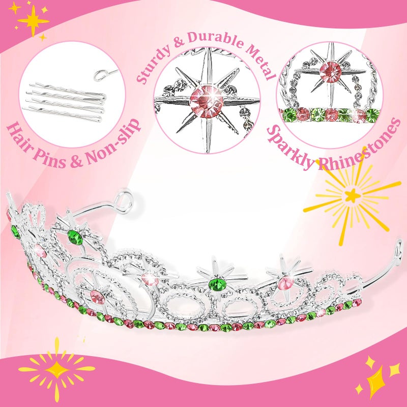 YARIEW Witch Crown Tiaras for Women Pink and Green Crystal Crowns for Women Princess Crown Headband Accessories for Halloween Bridal Wedding Prom Witch Theme Birthday Party Silver - Image 3